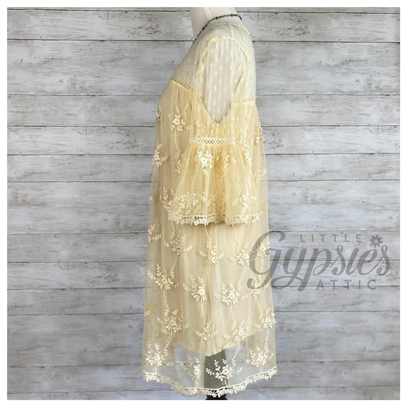 POL Honey Gold Dotted Lace Shift Dress - Picture 8 of 11